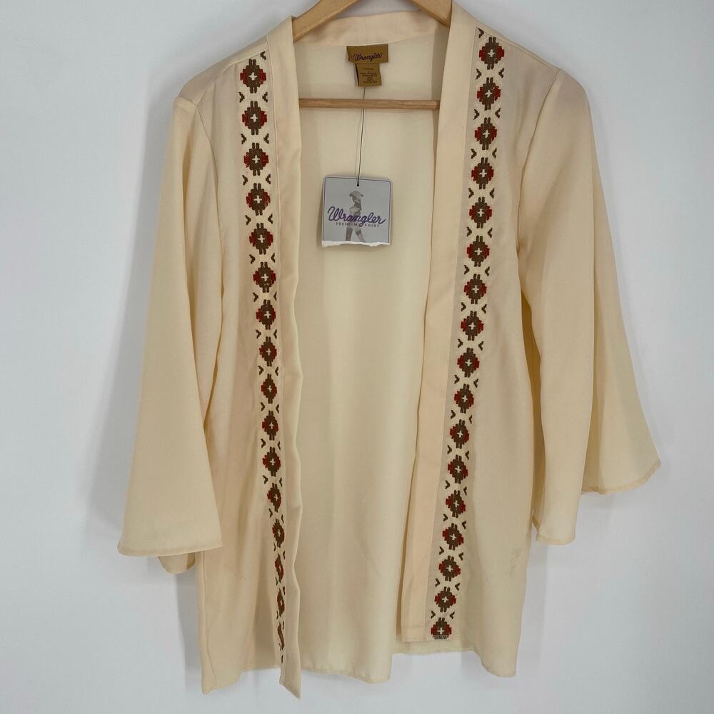 Wrangler Wrap Women’s Large Tan Embroidered Sheer Cowgirl Western Lightweight